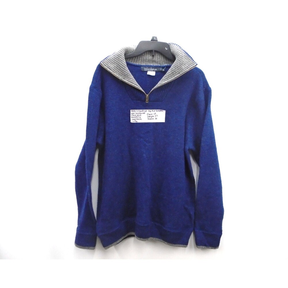 Irelands Eye Sweater Men Size L 100% Wool Blue 1/4 Zip Pullover Made in Ireland